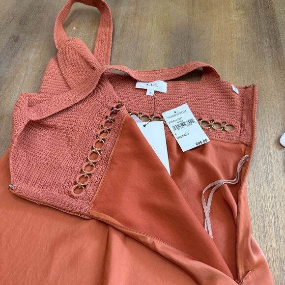 A.L.C. Talia Crochet Satin Midi Dress‎ Size 4 Terracotta Sleeveless $695 - Picture 12 of 13